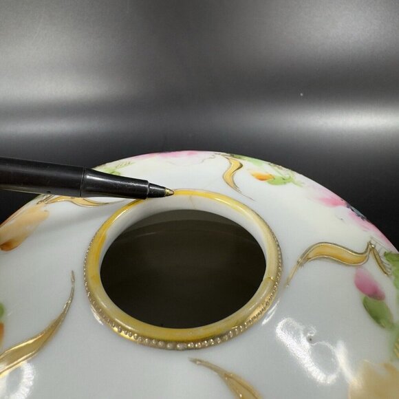 Antique Nippon Hand Painted Dresser Jar Container Hair Holder Textured Canister - Picture 7 of 16